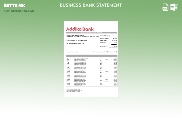 Модерен стил, босански Addiko, шаблон за Word и PDF